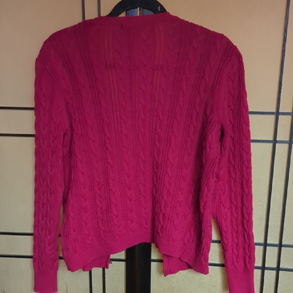 Sezane Style Raspberry Red Cable Knit Cardigan M - Picture 2 of 4